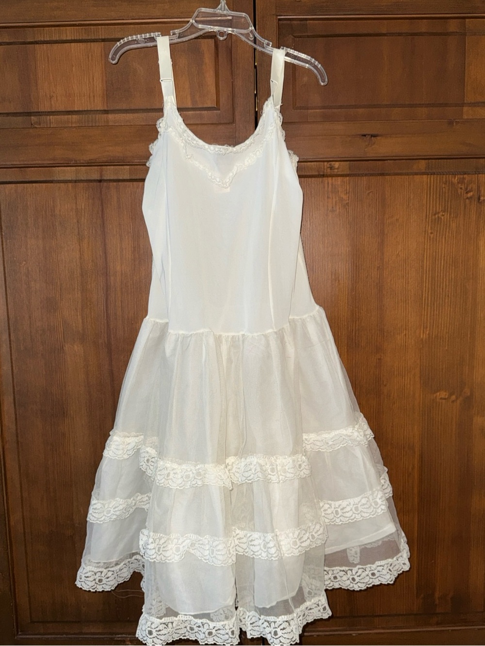 Vintage Girls Full Slip Crinoline Petticoat Nylon & Lace Size 12 White